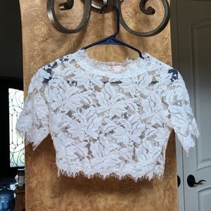 White floral sheer lacey crop top